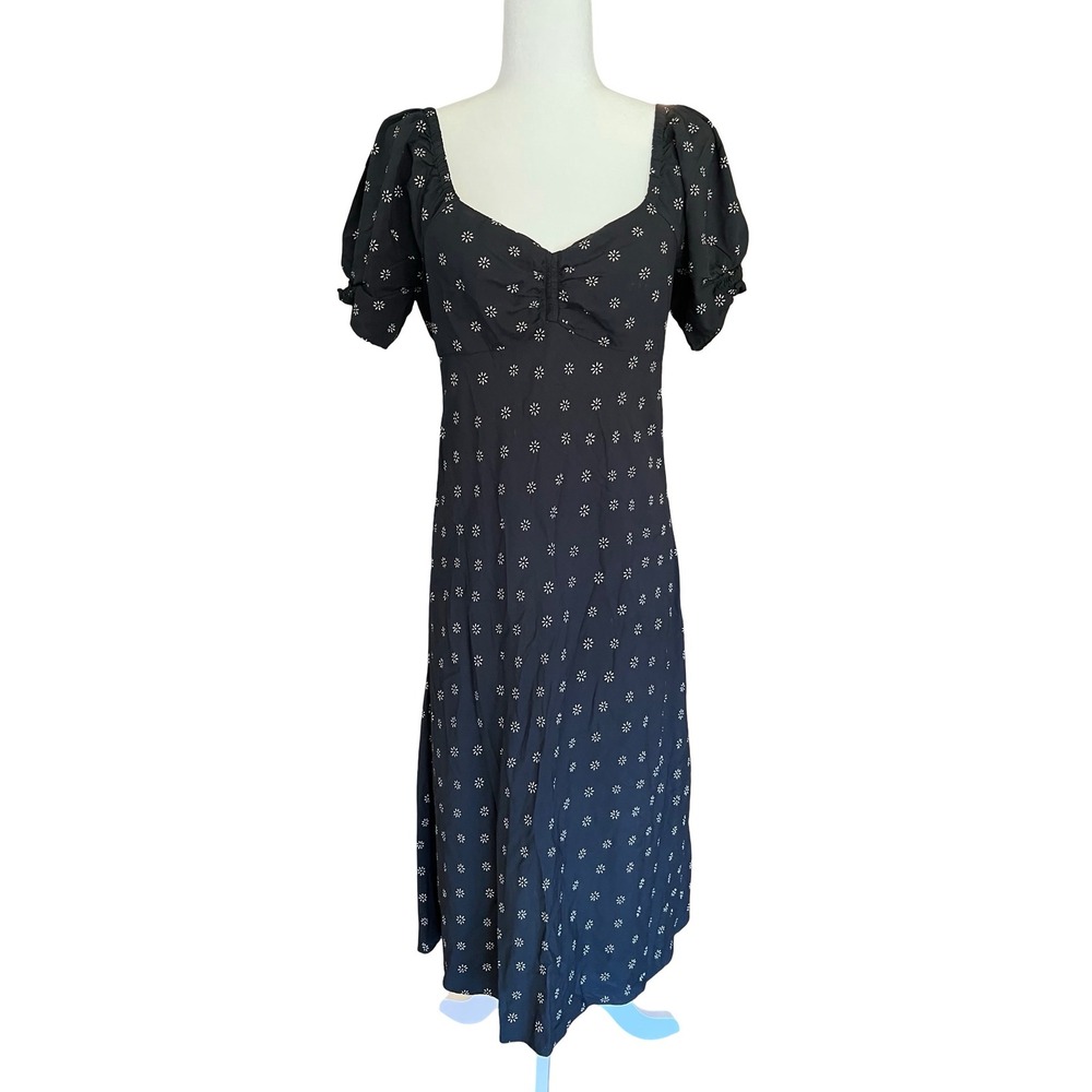 Madewell $128 Sweetheart Puff-Sleeve Stardot Print Midi Dress Sz6 NI670 Romantic